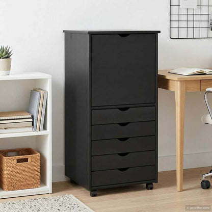 vidaXL Rolling Cabinet Black 53 x 39 x 103 cm Solid Pine Wood