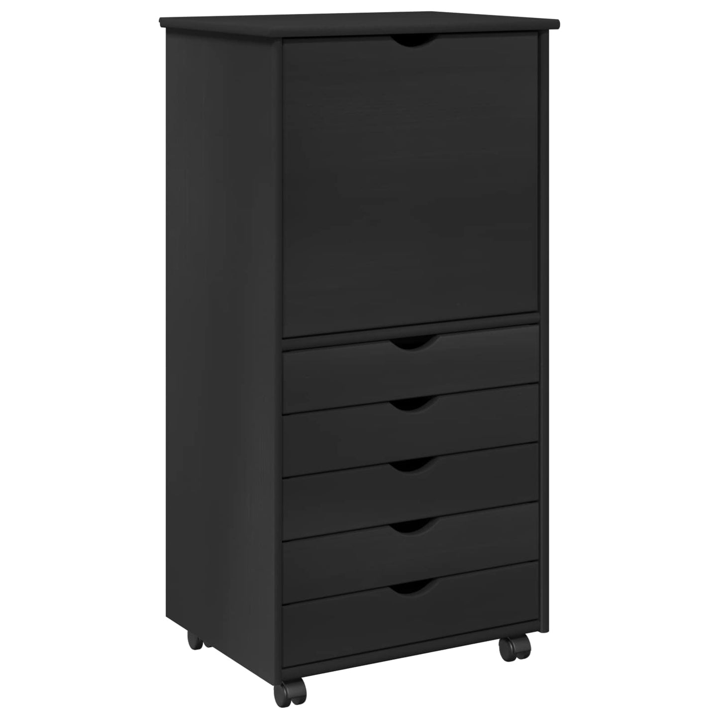 vidaXL Rolling Cabinet Black 53 x 39 x 103 cm Solid Pine Wood