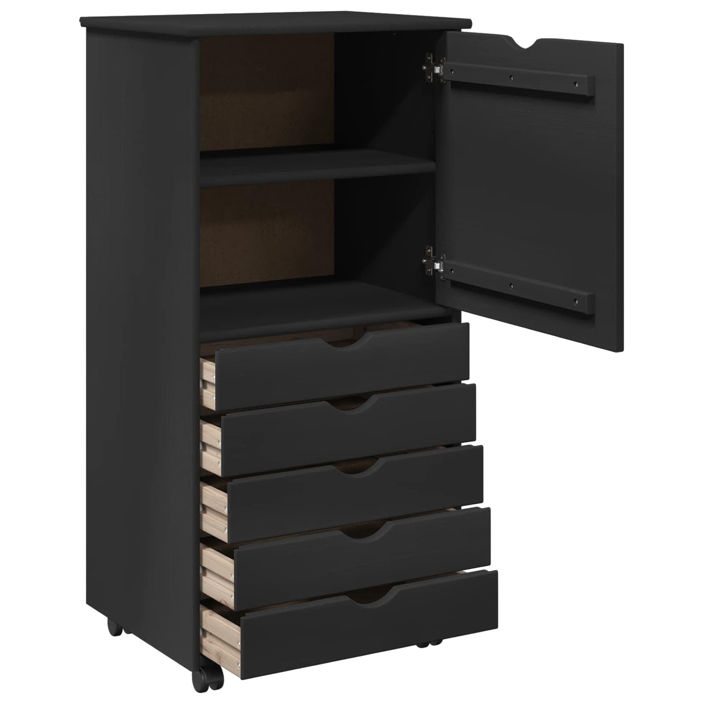 vidaXL Rolling Cabinet Black 53 x 39 x 103 cm Solid Pine Wood