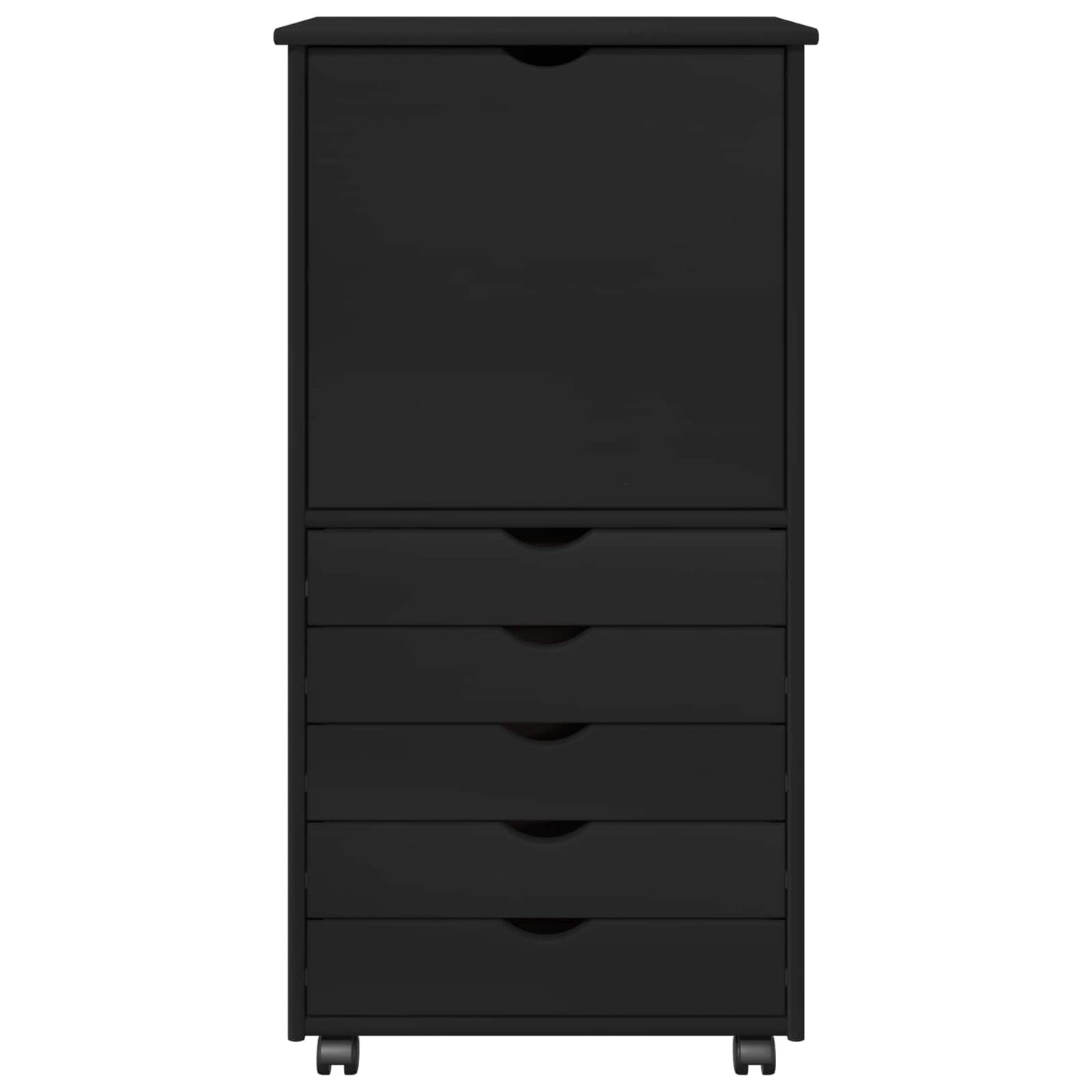 vidaXL Rolling Cabinet Black 53 x 39 x 103 cm Solid Pine Wood