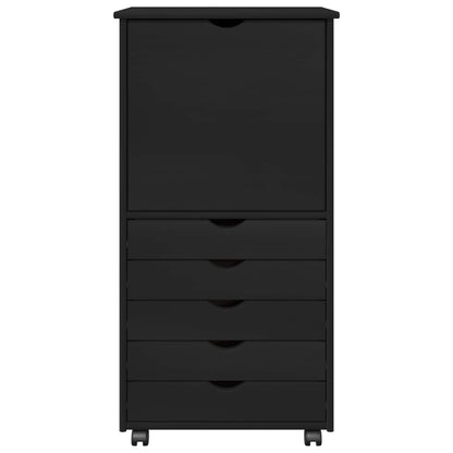 vidaXL Rolling Cabinet Black 53 x 39 x 103 cm Solid Pine Wood