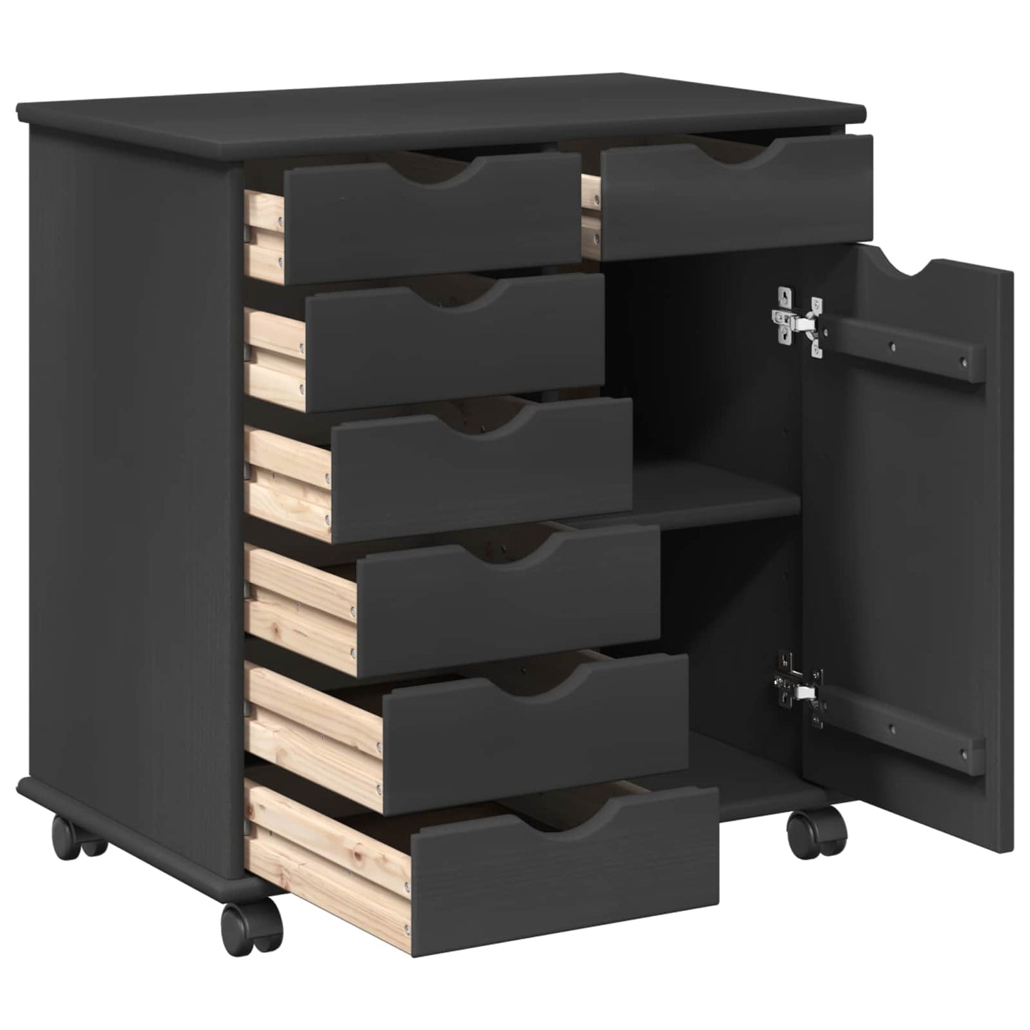 vidaXL Rolling Cabinet Grey 63.5 x 39 x 65.5 cm Solid Pine Wood