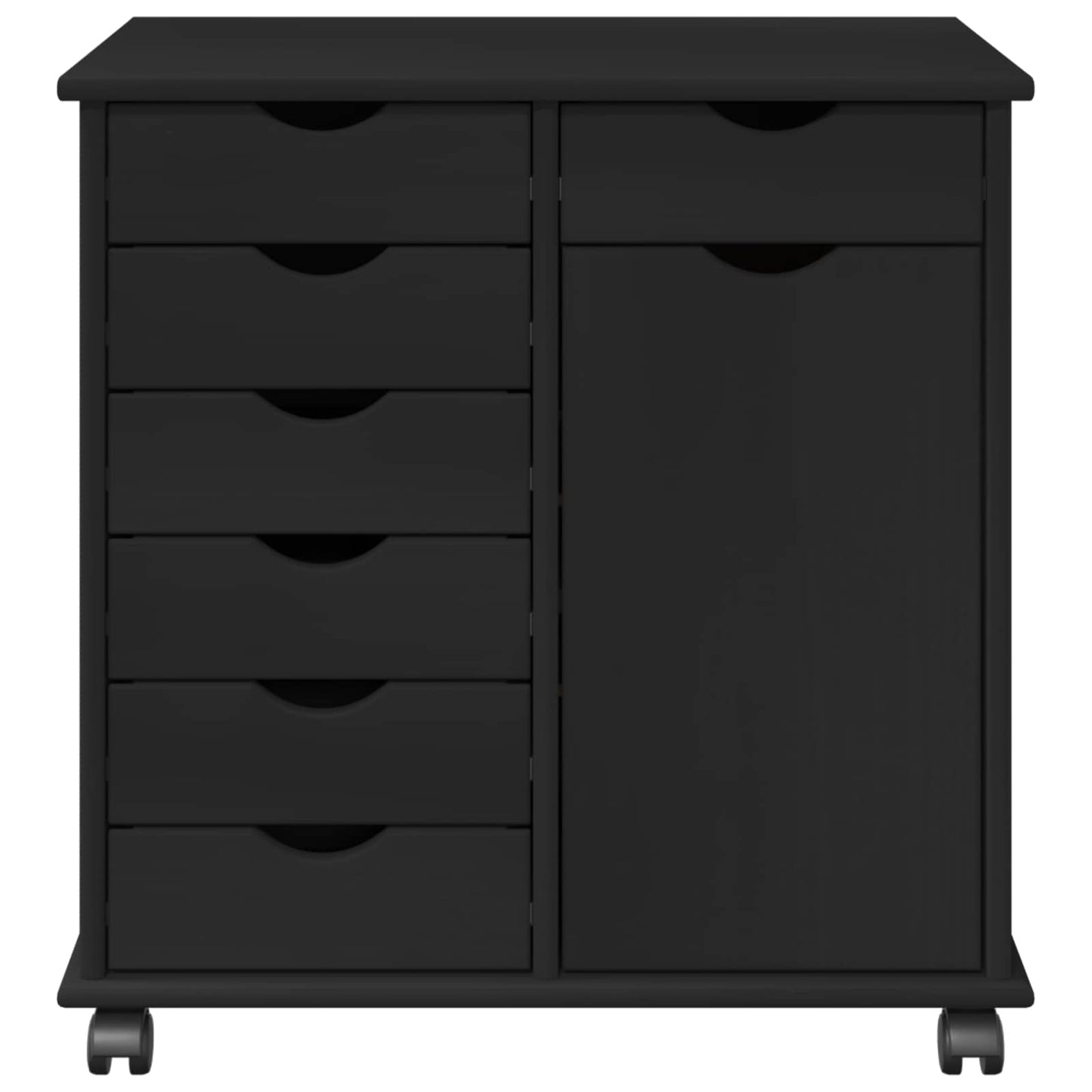 vidaXL Rolling Cabinet Black 63.5 x 39 x 65.5 cm Solid Pine Wood