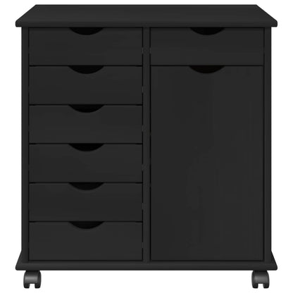 vidaXL Rolling Cabinet Black 63.5 x 39 x 65.5 cm Solid Pine Wood
