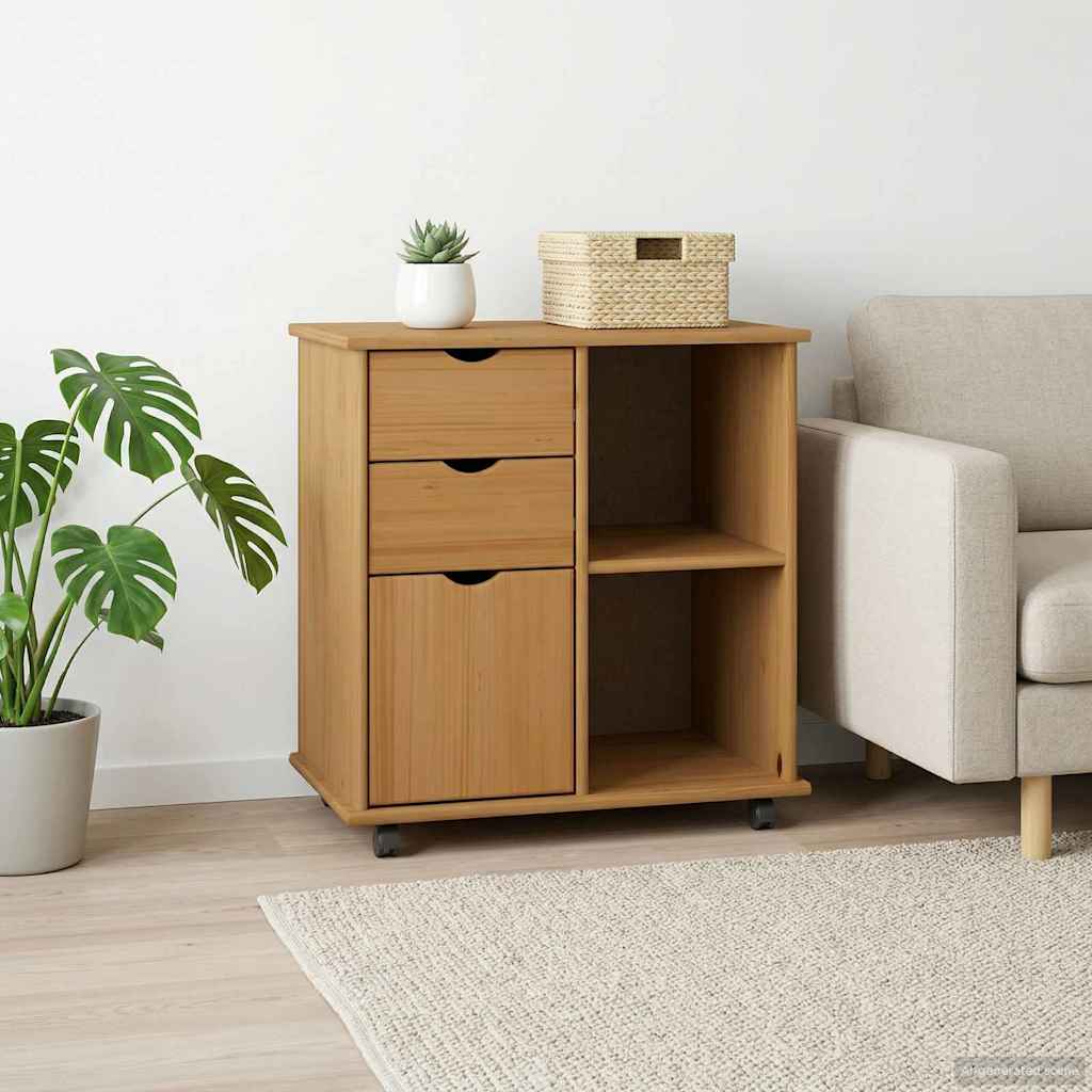 vidaXL Rolling Cabinet Honey Brown 63.5 x 39 x 65.5 cm Solid Pine Wood