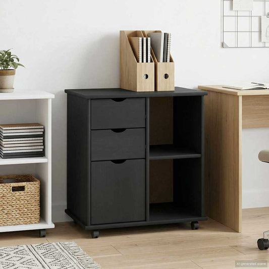 vidaXL Rolling Cabinet Grey 63.5 x 39 x 65.5 cm Solid Pine Wood