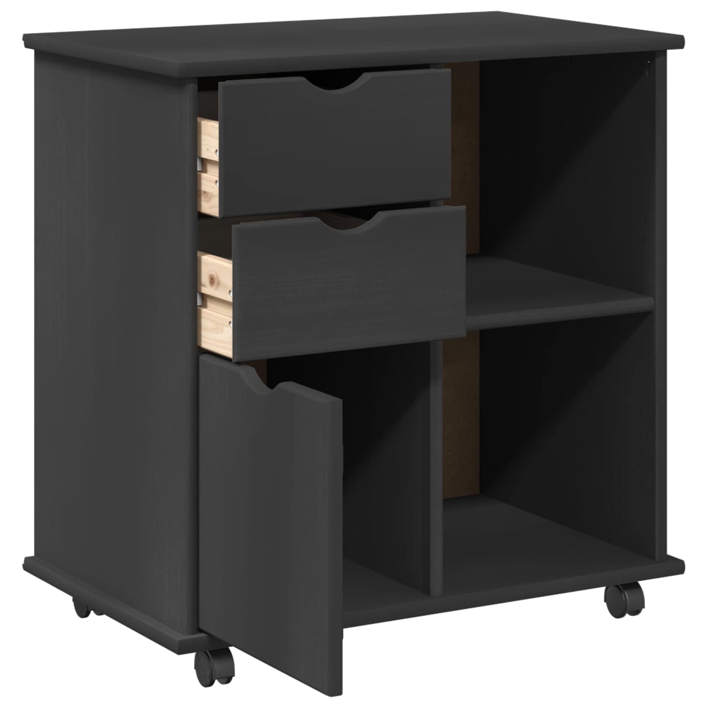vidaXL Rolling Cabinet Grey 63.5 x 39 x 65.5 cm Solid Pine Wood