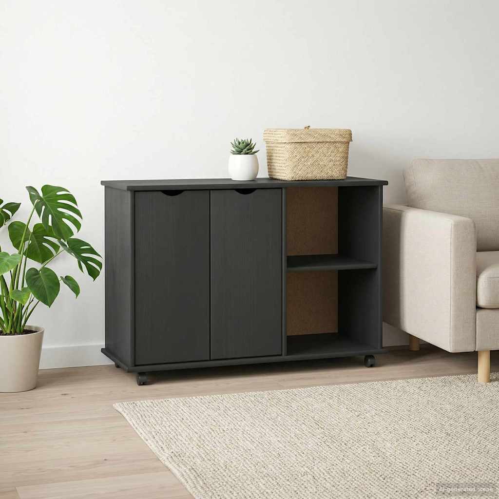 vidaXL Rolling Cabinet Grey 100 x 39 x 65.5 cm Solid Pine Wood