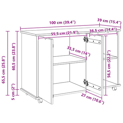 vidaXL Rolling Cabinet Black 100 x 39 x 65.5 cm Solid Pine Wood