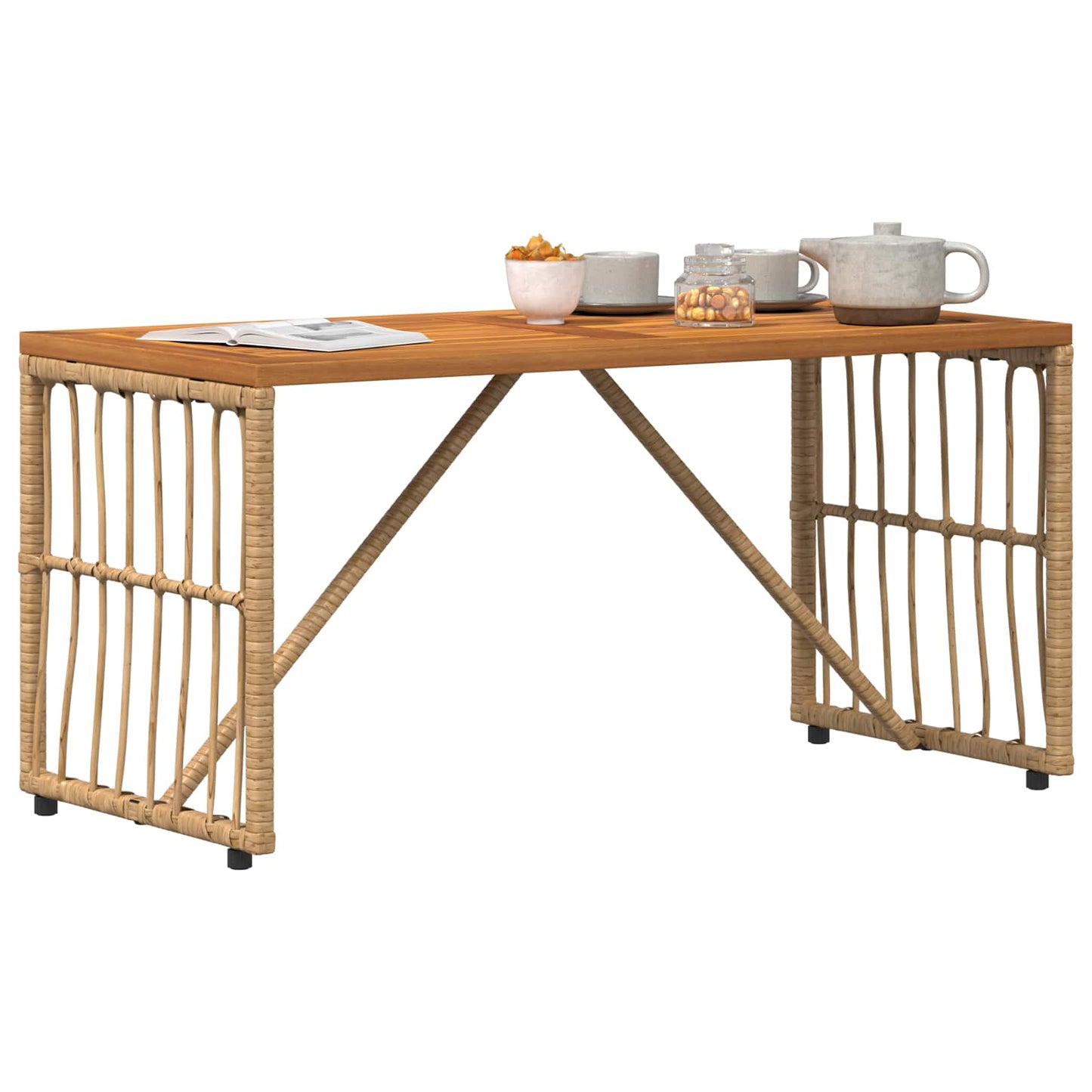 vidaXL Outdoor Table Natural 80 x 40 x 40 cm Steel and Poly Rattan
