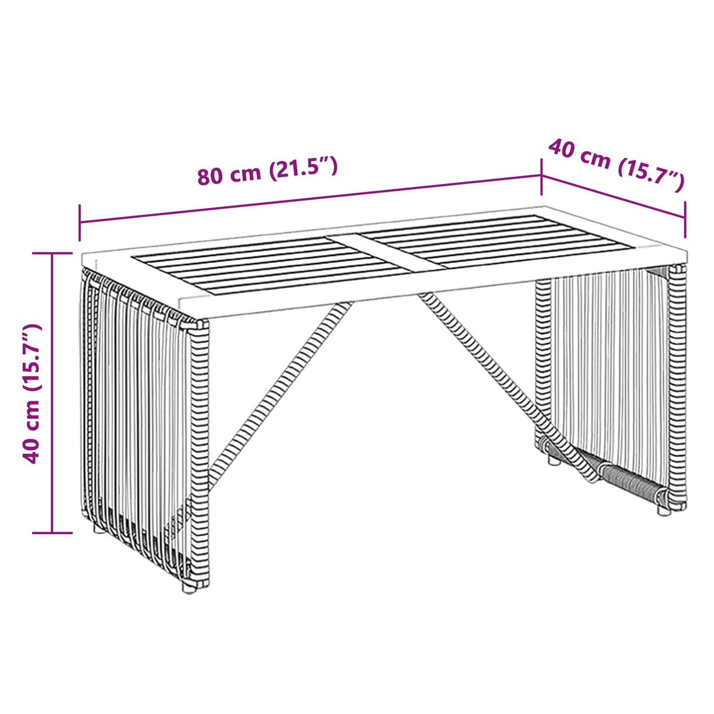 vidaXL Outdoor Table Grey and Brown 80 x 40 x 40 cm Poly Rattan