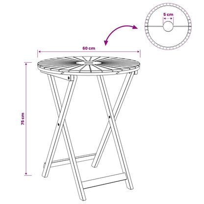 vidaXL Folding Garden Table Natural Ø60 x 75 cm Solid Acacia Wood
