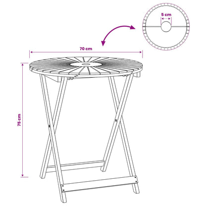 vidaXL Folding Garden Table Natural Ø70 x 75 cm Solid Acacia Wood