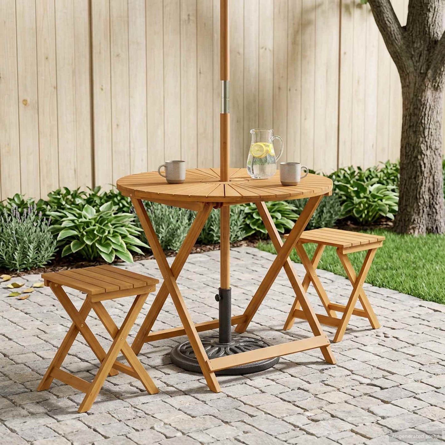 vidaXL Folding Garden Table Natural Ø90 x 75 cm Solid Acacia Wood