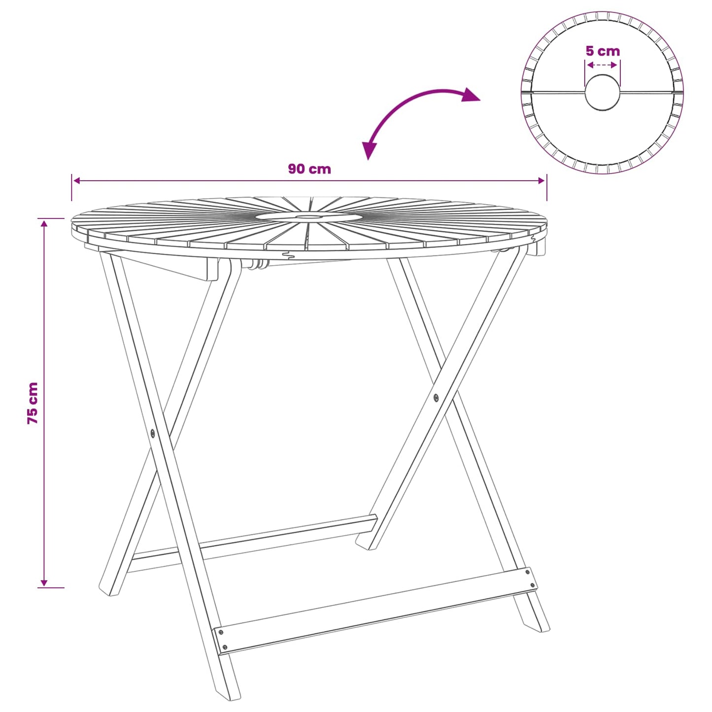 vidaXL Folding Garden Table Natural Ø90 x 75 cm Solid Acacia Wood