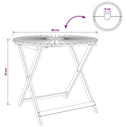 vidaXL Folding Garden Table Natural Ø90 x 75 cm Solid Acacia Wood