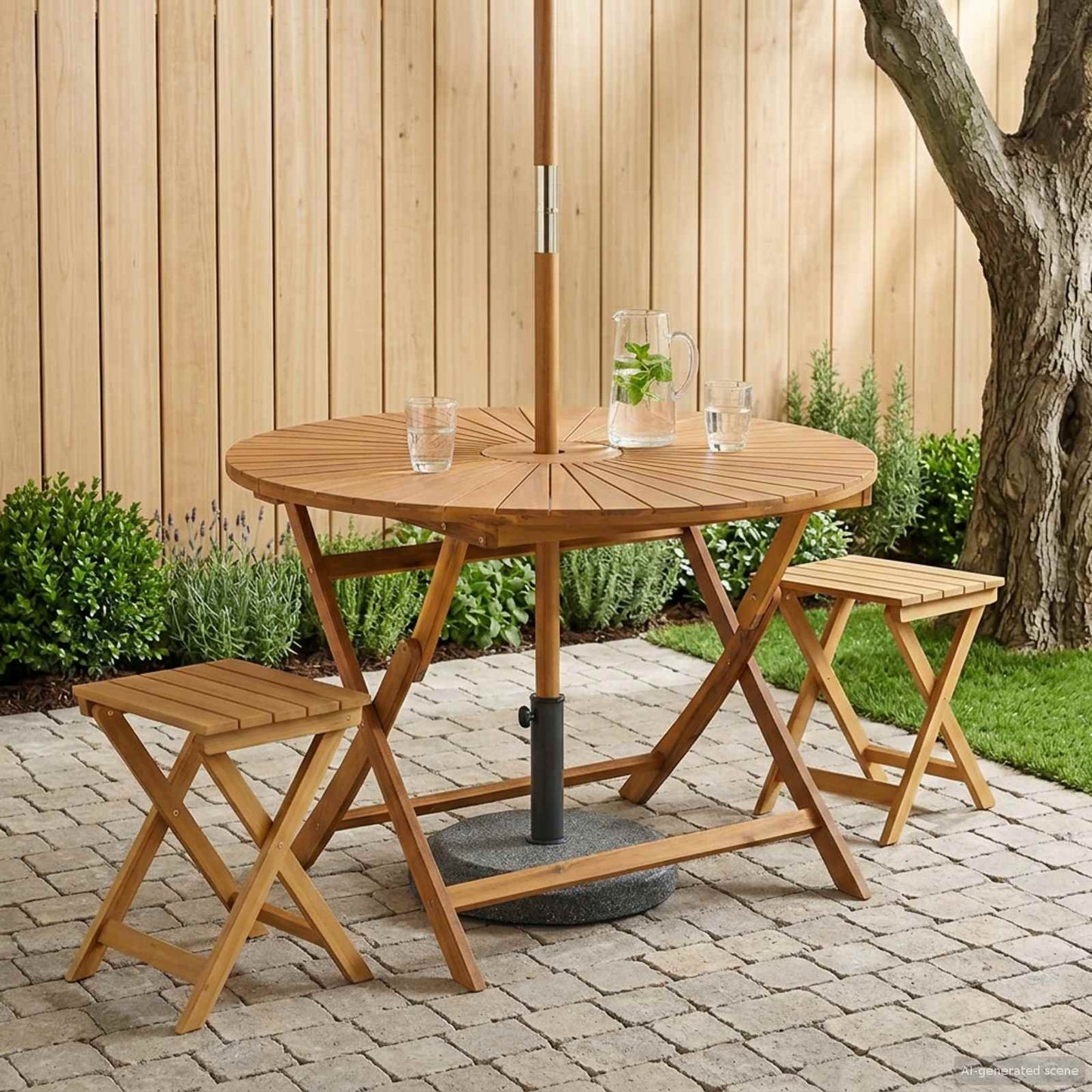 vidaXL Folding Garden Table Natural Ø110 x 75 cm Solid Acacia Wood
