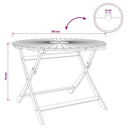 vidaXL Folding Garden Table Natural Ø110 x 75 cm Solid Acacia Wood