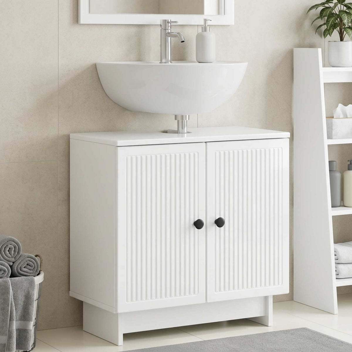 vidaXL Bathroom Sink Cabinet EDE High Gloss White 59.5 x 31.5x 59 cm