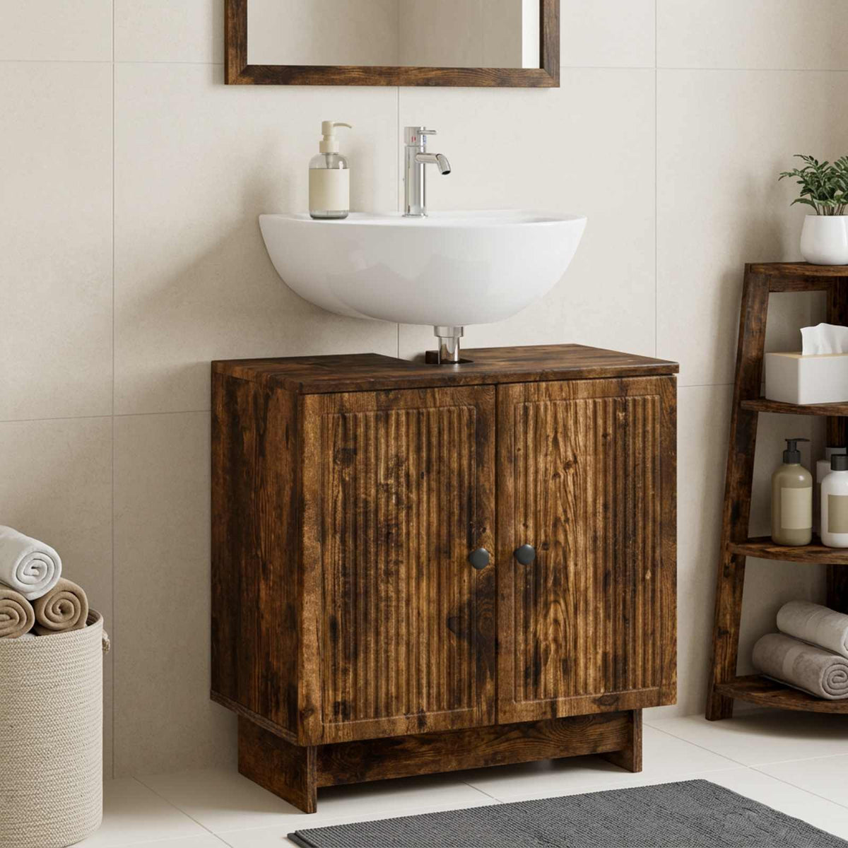 vidaXL Bathroom Sink Cabinet EDE Smoked Oak 59.5 x 31.5x 59 cm