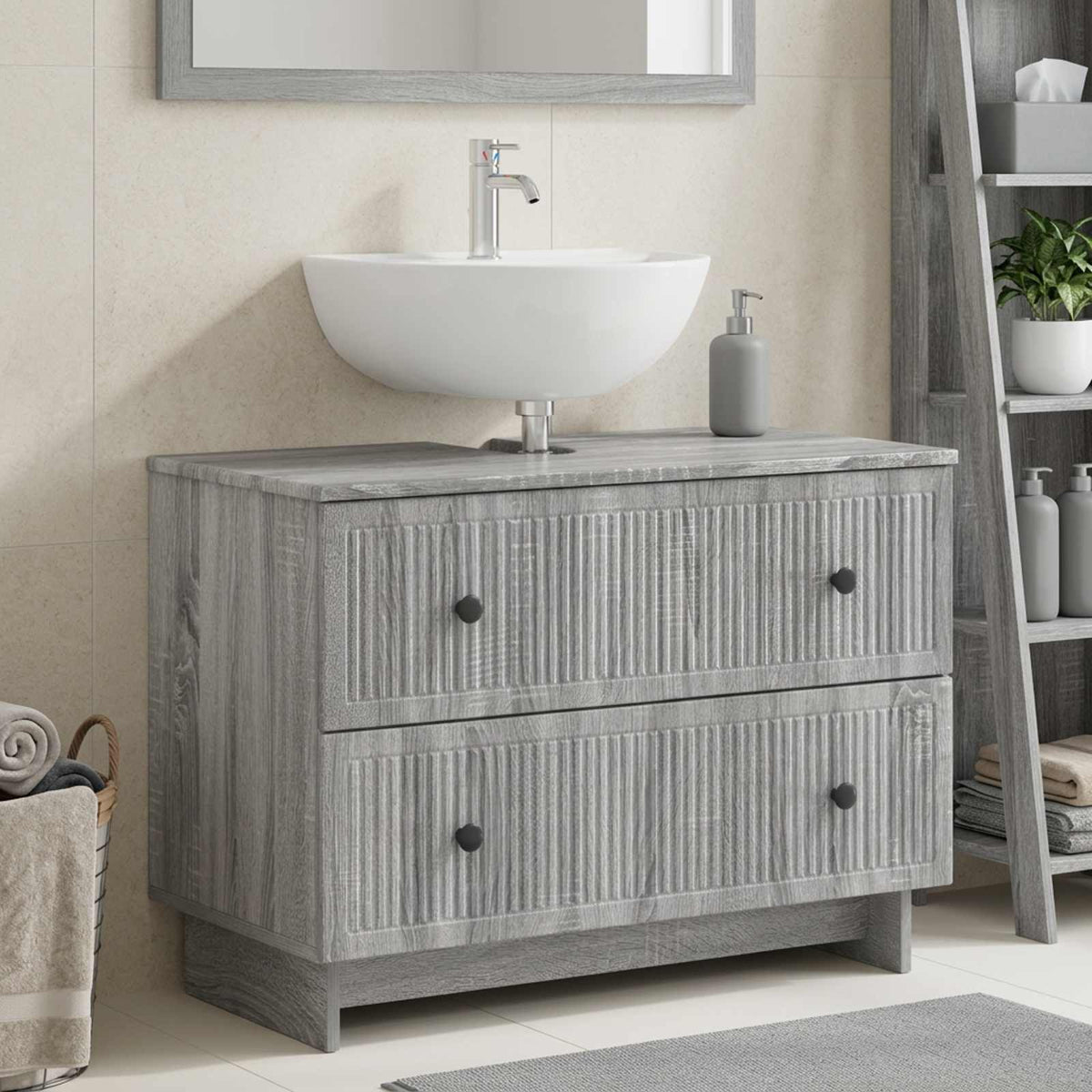 vidaXL Bathroom Sink Cabinet EDE Grey Sonoma 82 x 41x 59 cm