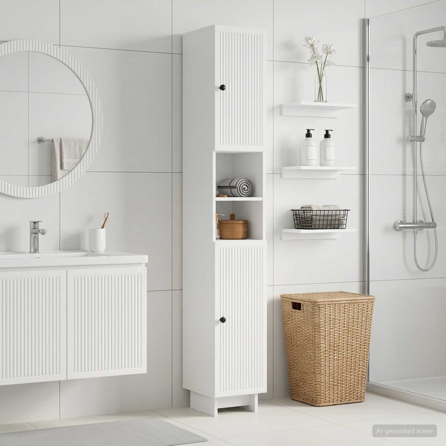 vidaXL Bathroom Cabinet with Open Shelf EDE White 30 x 31 x 190 cm