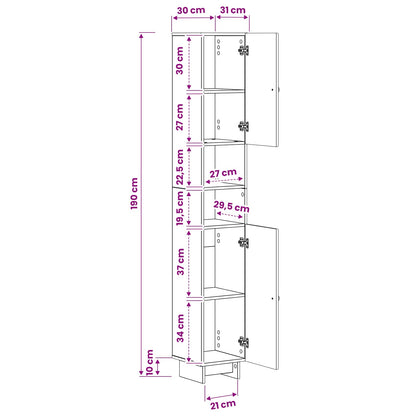 vidaXL Bathroom Cabinet with Open Shelf EDE White 30 x 31 x 190 cm