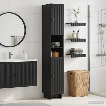 vidaXL Bathroom Cabinet with Open Shelf EDE Black 30 x 31 x 190 cm