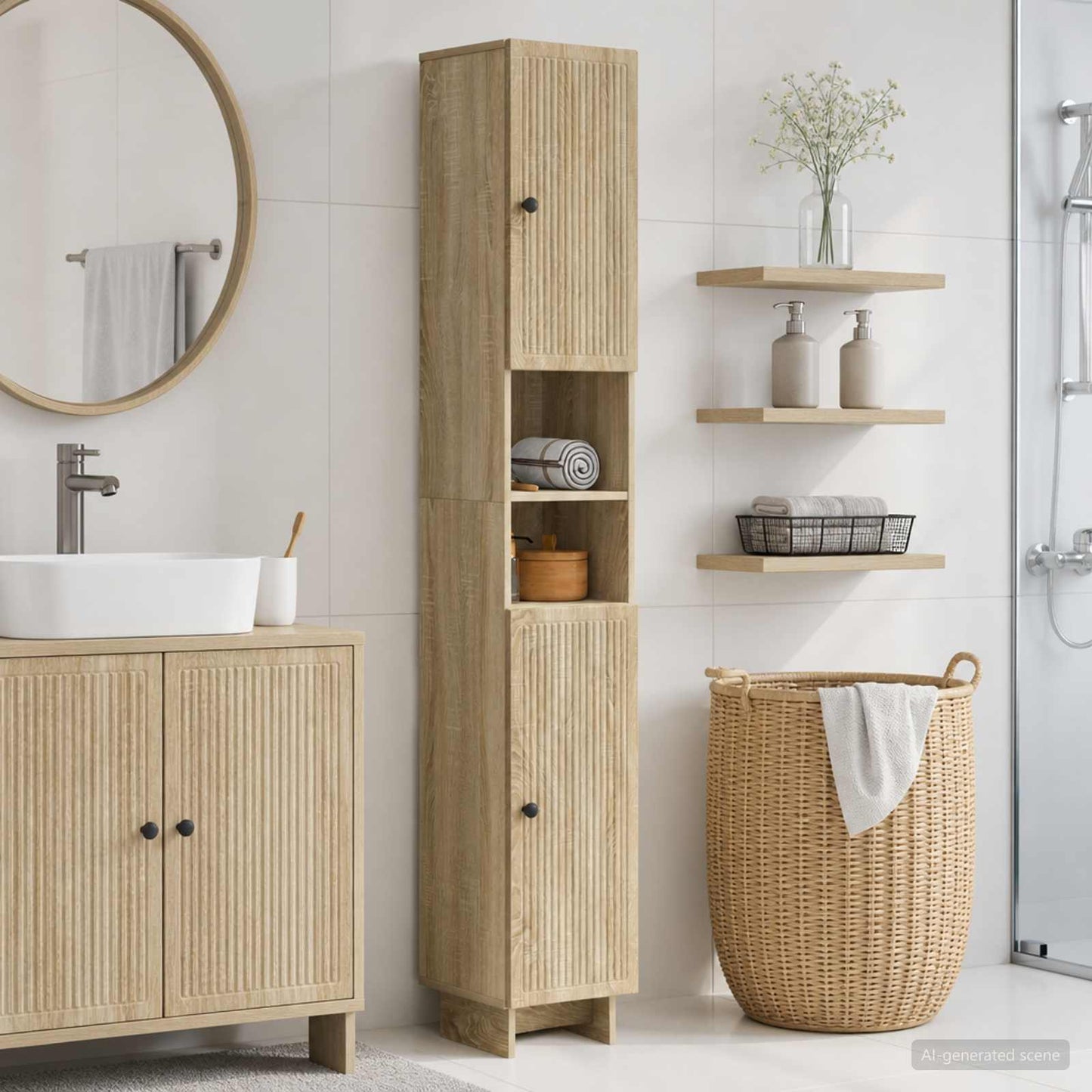vidaXL Bathroom Cabinet with Open Shelf EDE Sonoma Oak