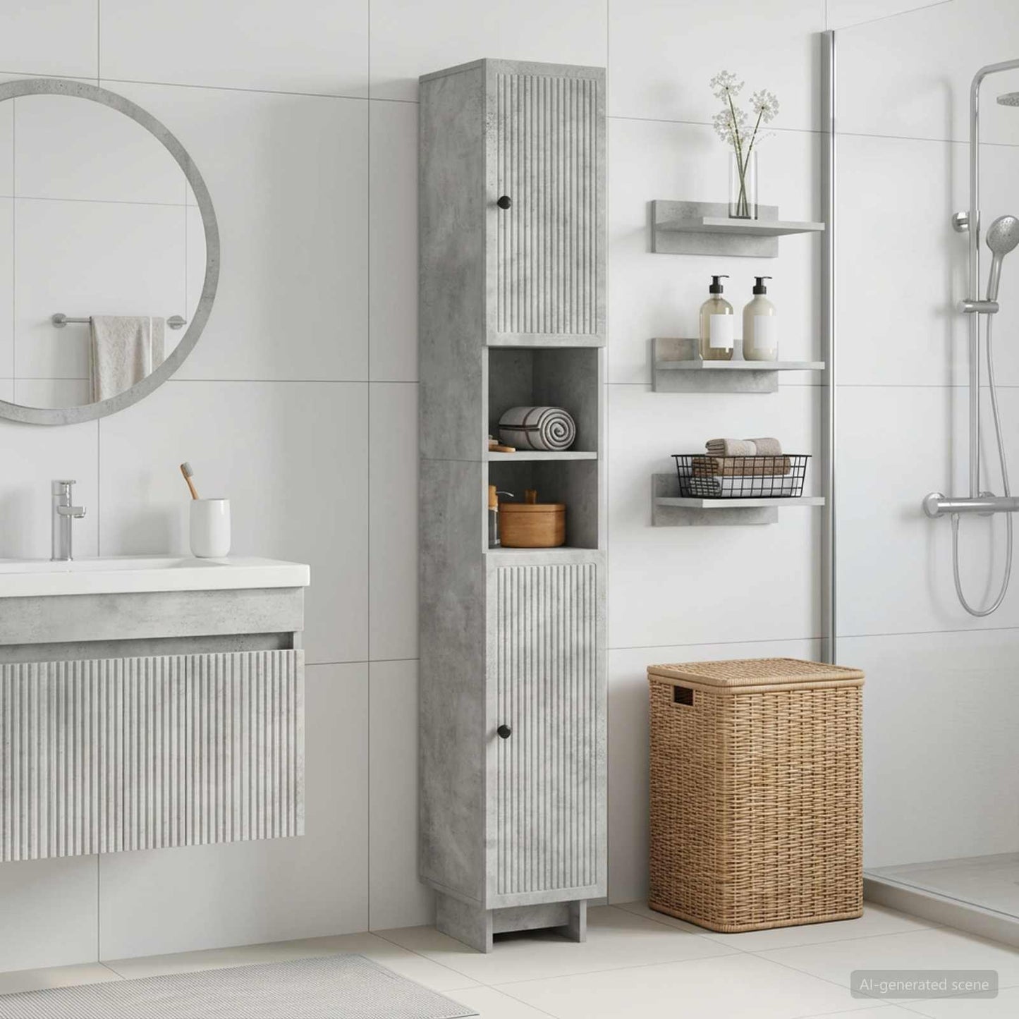 vidaXL Bathroom Cabinet with Open Shelf EDE Concrete Grey