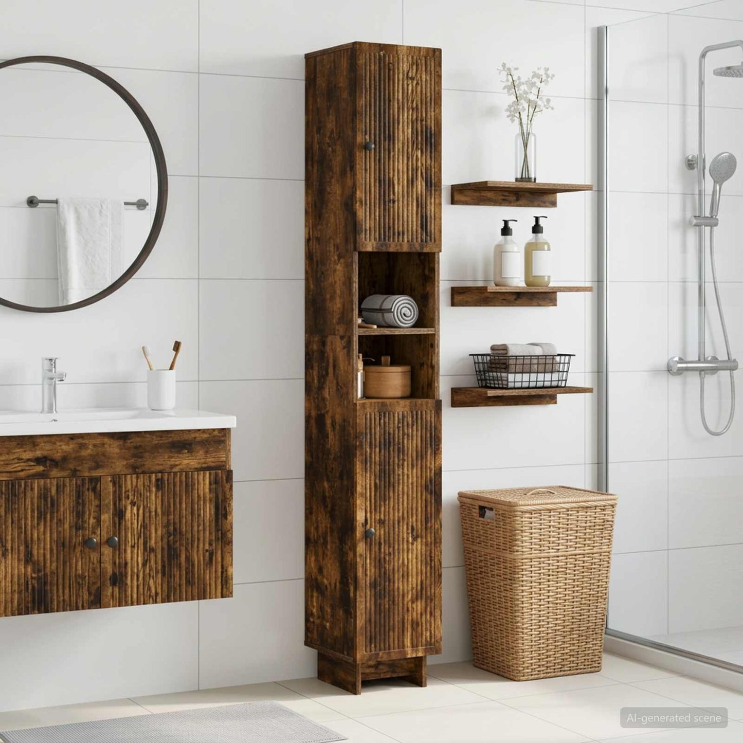 vidaXL Bathroom Cabinet with Open Shelf EDE Smoked Oak