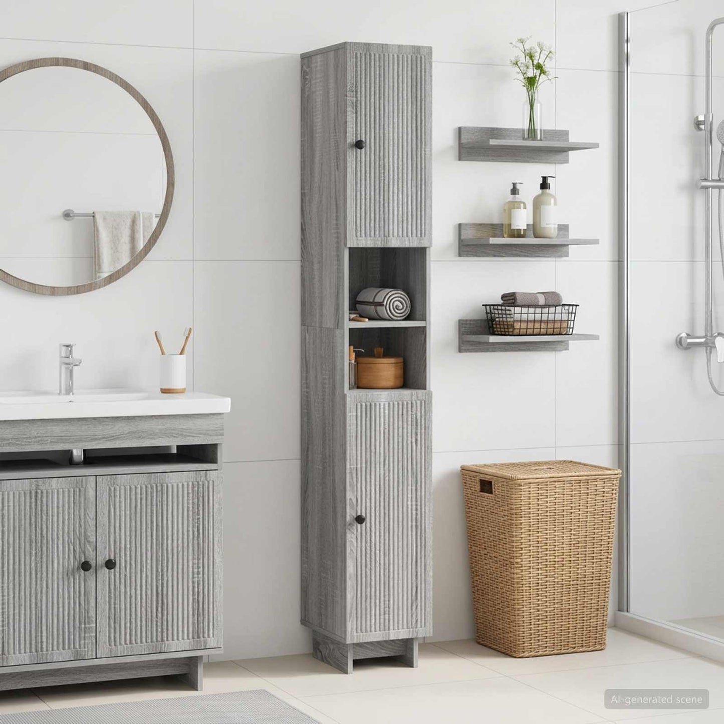 vidaXL Bathroom Cabinet with Open Shelf EDE Grey Sonoma