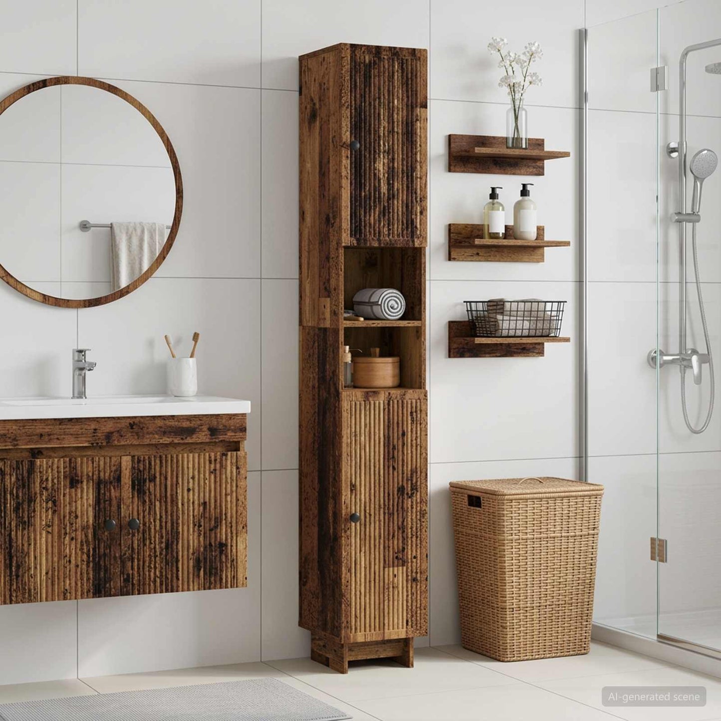 vidaXL Bathroom Cabinet with Open Shelf EDE Old Wood 30 x 31 x 190 cm