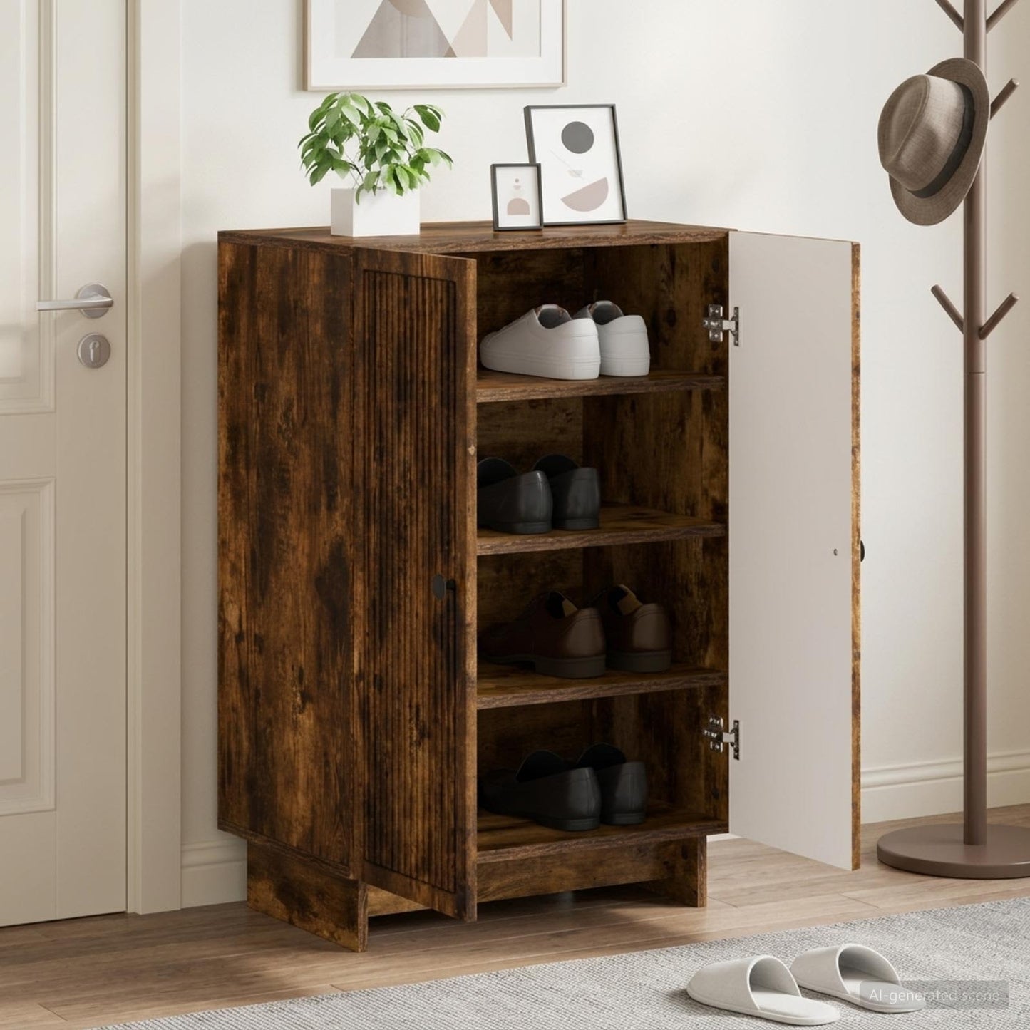 vidaXL Shoe Cabinet EDE 59.5 x 39.5 x 90 cm Engineered Wood Smoked Oak