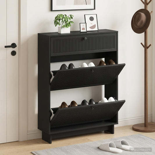 vidaXL Shoe Cabinet EDE 78 x 24 x 103 cm Engineered Wood Black