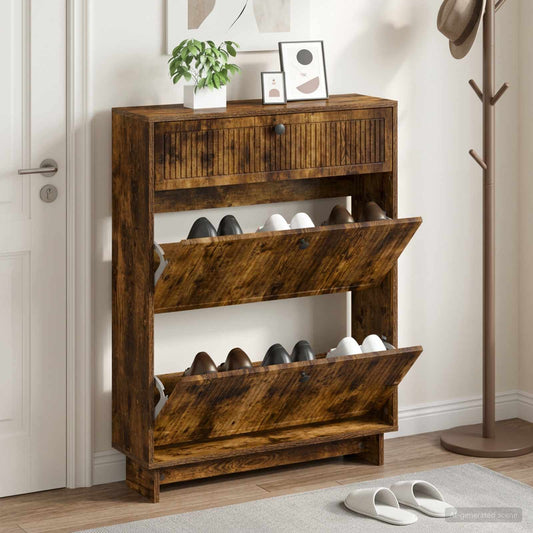 vidaXL Shoe Cabinet EDE 78 x 24 x 103 cm Engineered Wood Smoked Oak