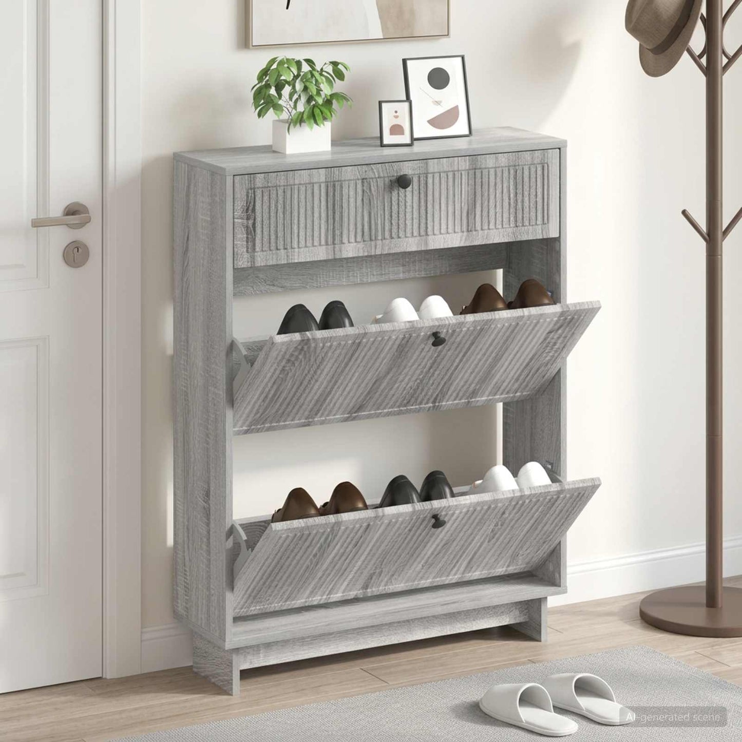 vidaXL Shoe Cabinet EDE 78 x 24 x 103 cm Engineered Wood Grey Sonoma