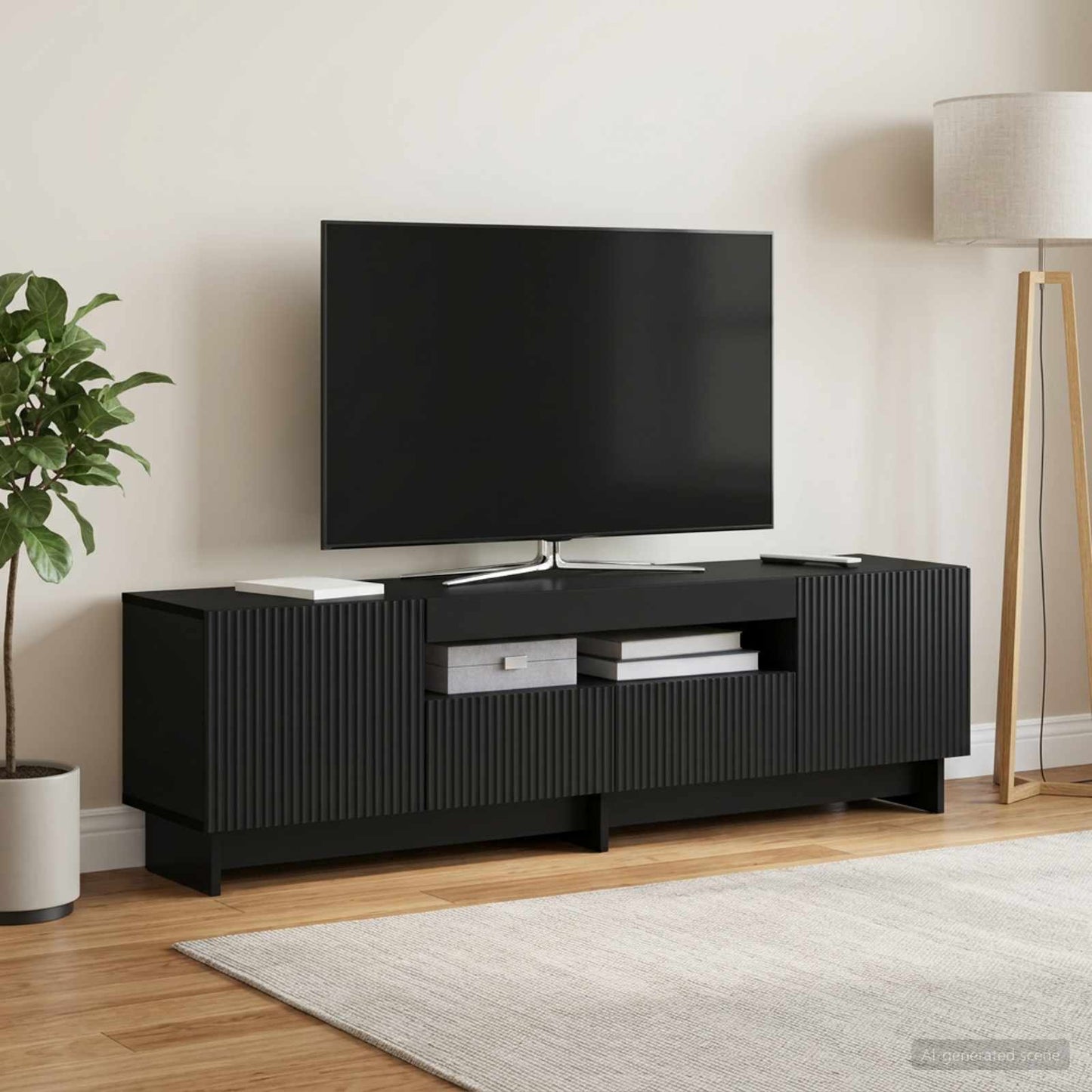 vidaXL LED TV Cabinet Black Engineered Wood
