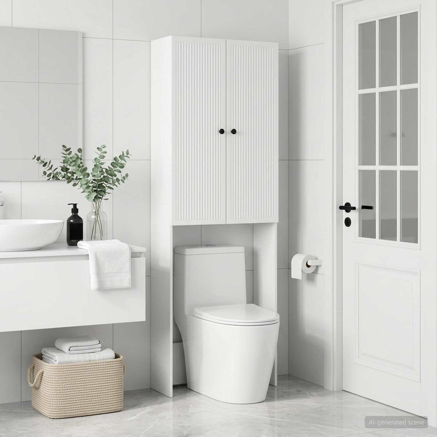 vidaXL Toilet Cabinet EDE White 66 x 25.5 x 190 cm Engineered Wood