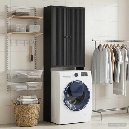 vidaXL Toilet Cabinet EDE Black 66 x 25.5 x 190 cm Engineered Wood