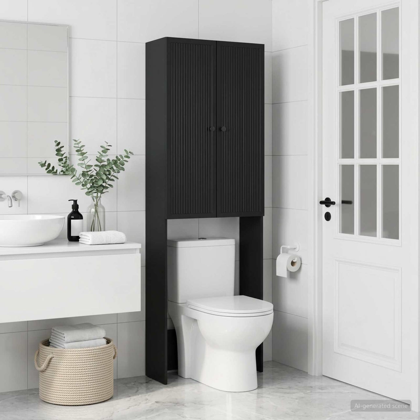 vidaXL Toilet Cabinet EDE Black 66 x 25.5 x 190 cm Engineered Wood