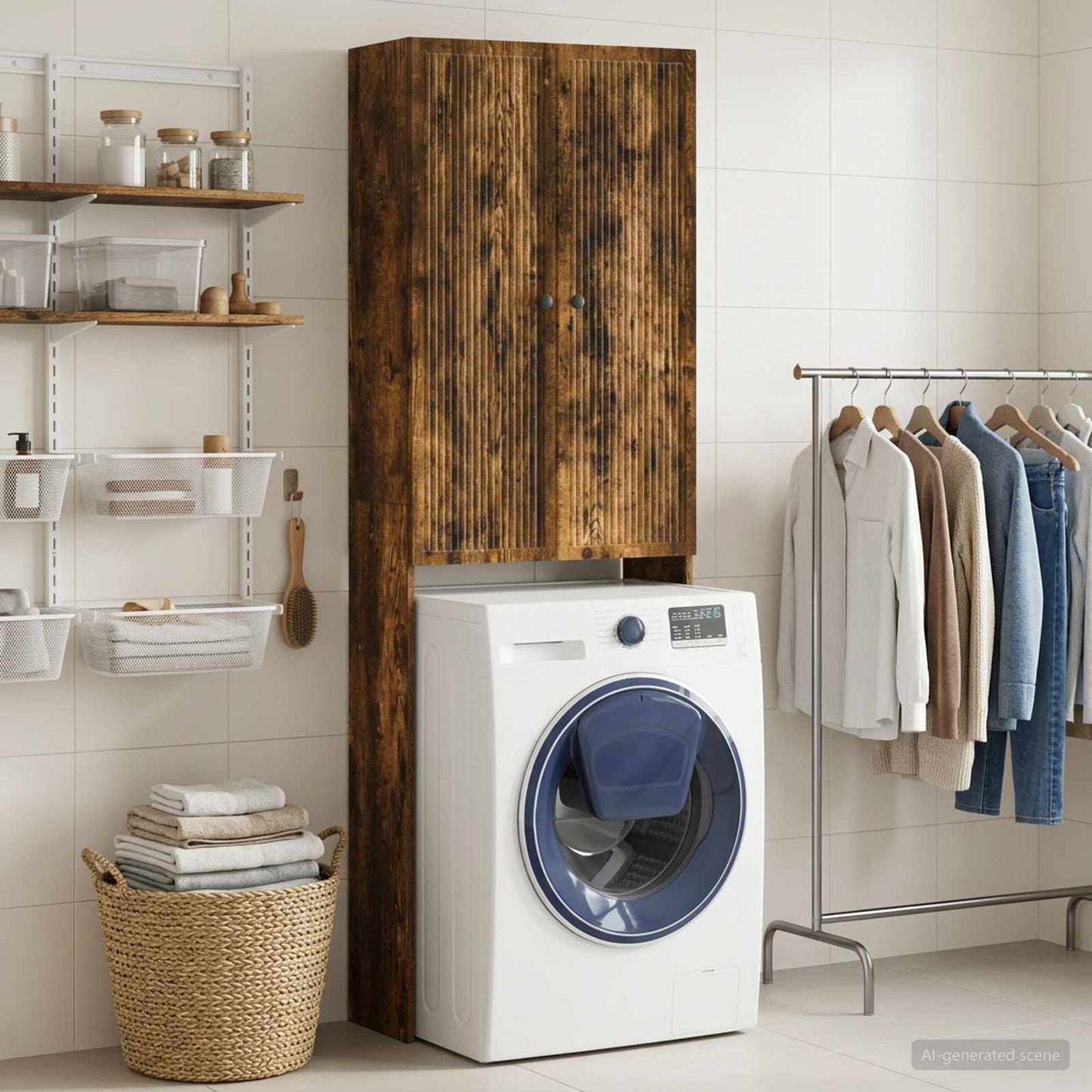 vidaXL Toilet Cabinet EDE Smoked Oak 66 x 25.5 x 190 cm