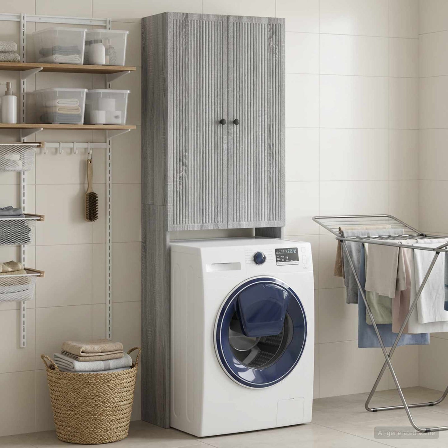 vidaXL Toilet Cabinet EDE Grey Sonoma 66 x 25.5 x 190 cm
