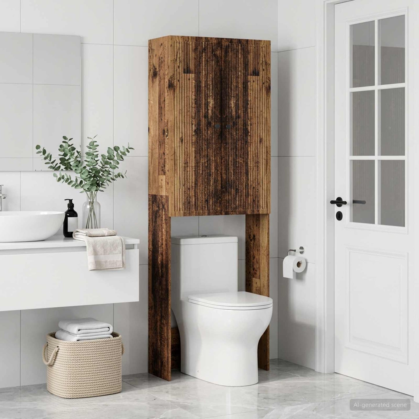 vidaXL Toilet Cabinet EDE Old Wood 66 x 25.5 x 190 cm Engineered Wood