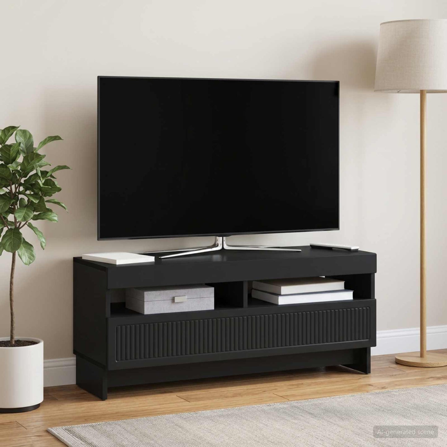 vidaXL LED TV Cabinet Black Engineered Wood