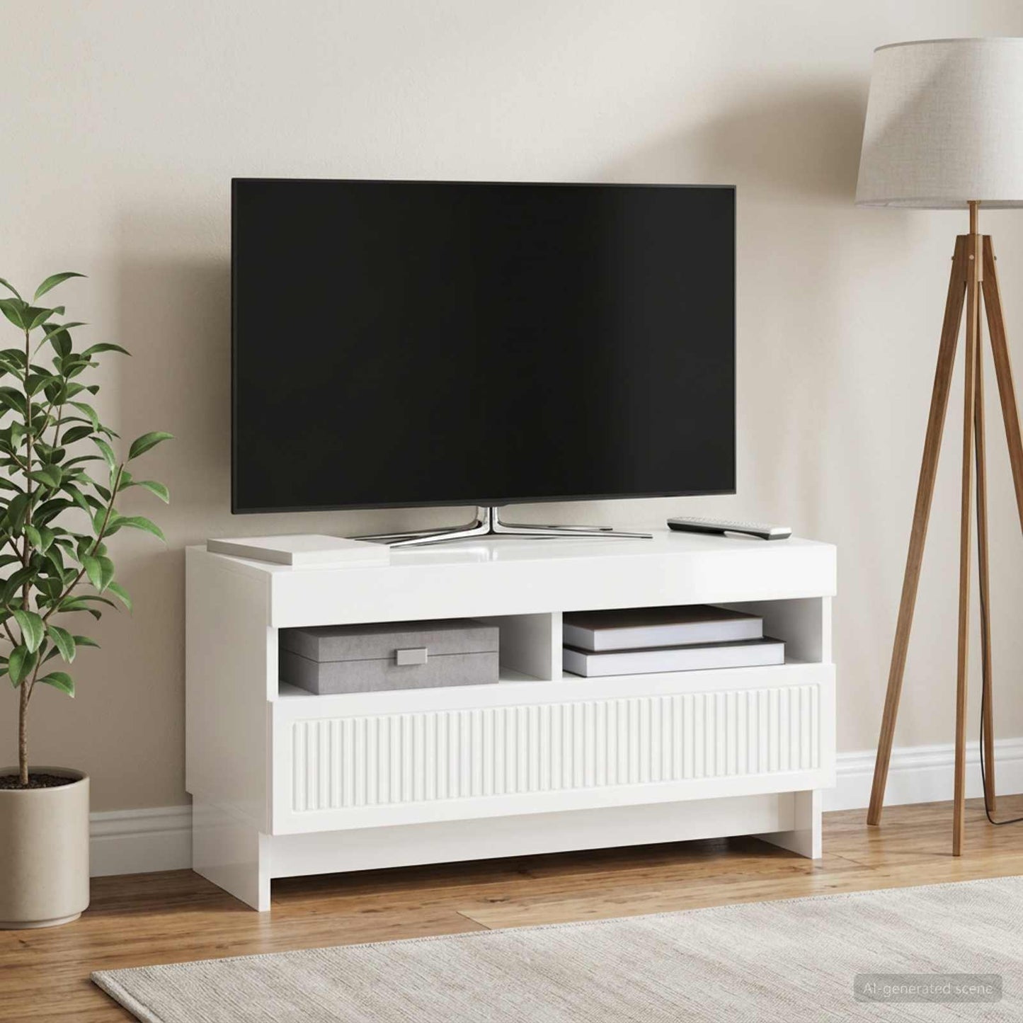 vidaXL LED TV Cabinet High Gloss White Engineered Wood