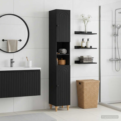 vidaXL Bathroom Cabinet with Open Shelf ALKMAAR Black 30 x 31 x 190 cm
