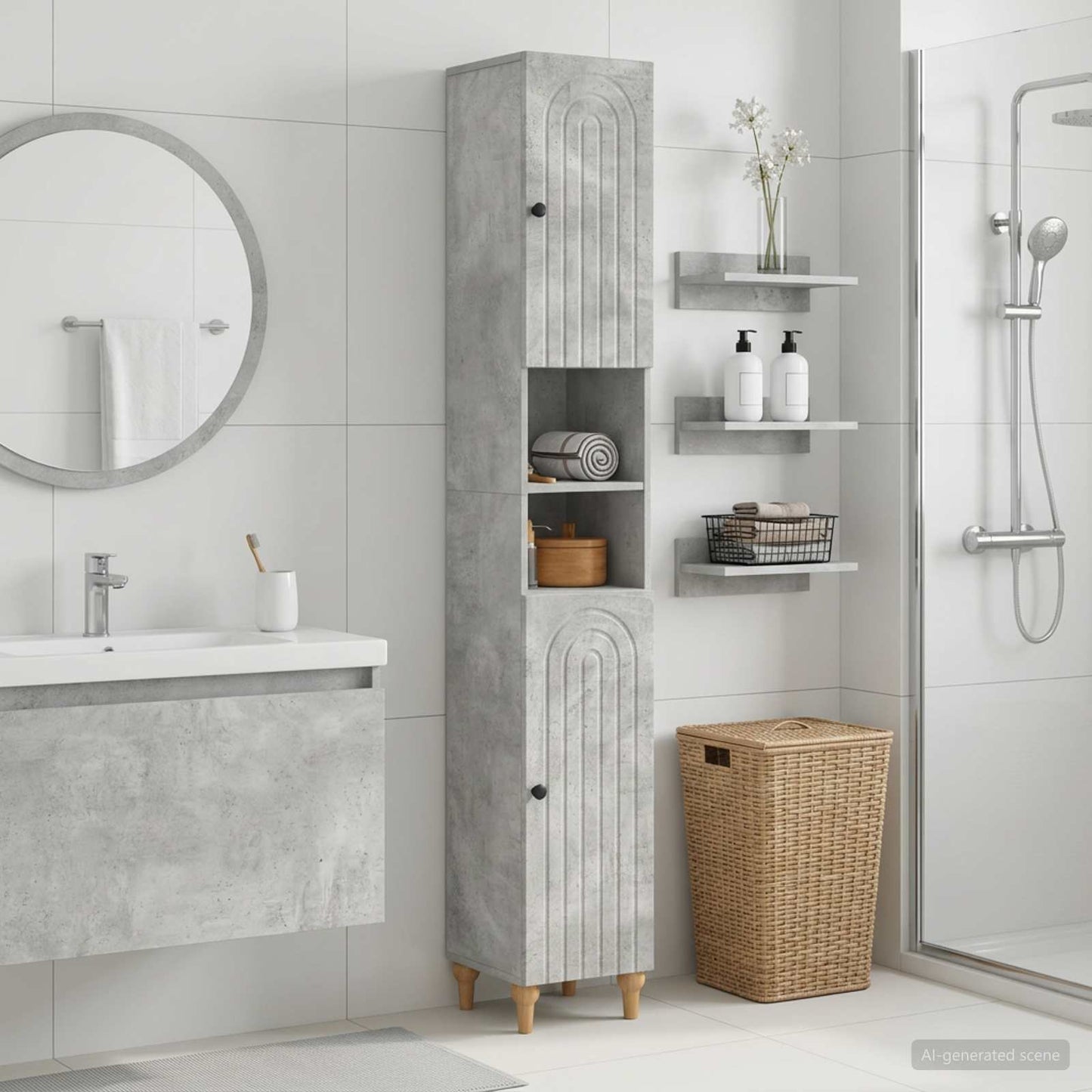 vidaXL Bathroom Cabinet with Open Shelf ALKMAAR Concrete Grey