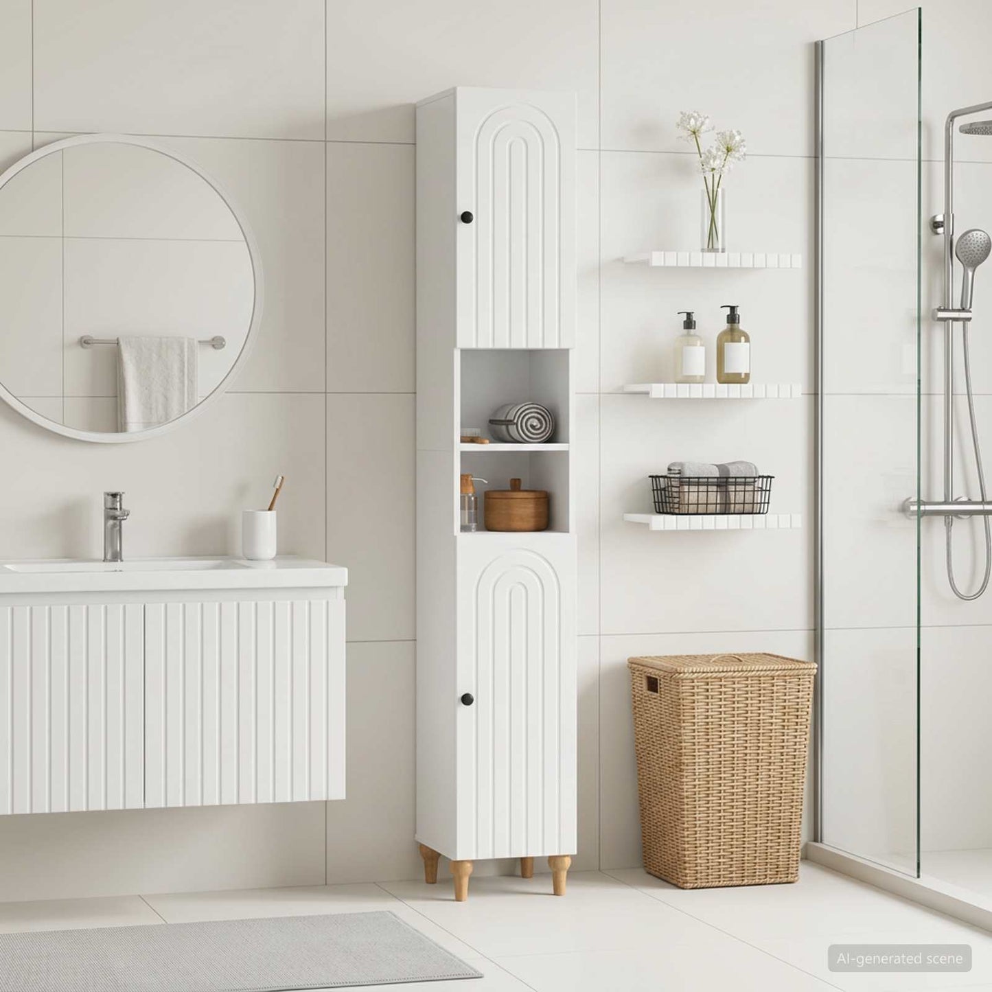 vidaXL Bathroom Cabinet with Open Shelf ALKMAAR High Gloss White