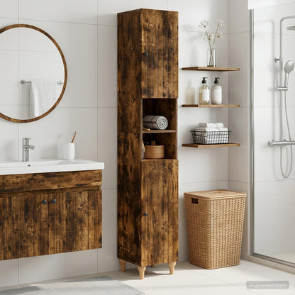 vidaXL Bathroom Cabinet with Open Shelf ALKMAAR Smoked Oak